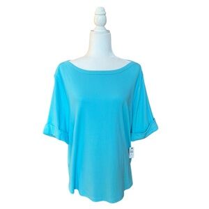 Talbots Boat Neck Tee Caribbean Turquoise Blue 3X NWT